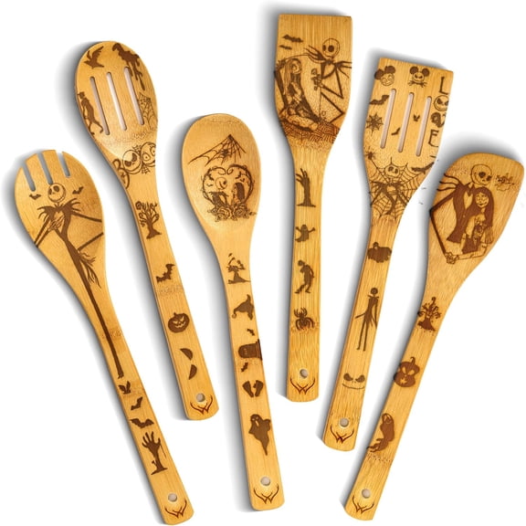 Nightmare Wooden Spoons for Cooking Before Christmas - Wooden Utensil Set with Spatulas & Spoons, Heat-Resistant, Eco-Friendly Kitchen Utensils for Non-Stick Cookware
