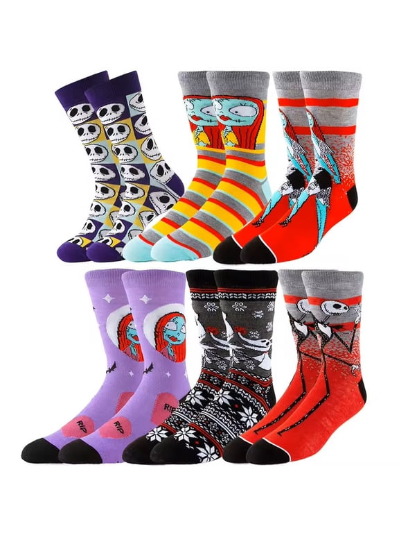 Nightmare before Christmas Jacks & Sally Adult Size Crew Socks Set of 6 Pairs