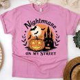 thumbnail image 1 of Nightmare on My Street Shirt | Spooky Castle Pumpkin Graphic Tee | Unisex Fall T-Shirt, Azalea, Size L, 1 of 6