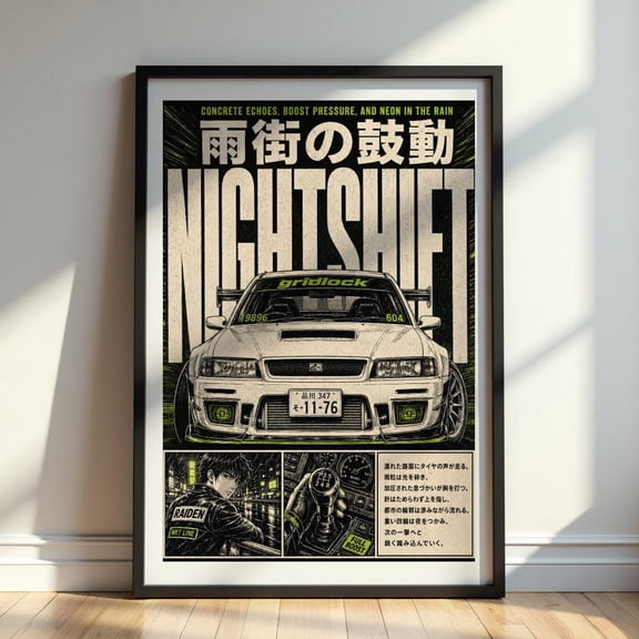 Nightshift JDM Japanese Street Racing Retro Drift Garage Poster , Poster Print Only
