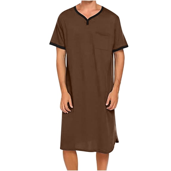 Nightshirt for Men Nightgown Short Sleeve V Neck Sleepshirt Summer Comfy Big & Tall Henley Sleep Gowns with Chest Pockets