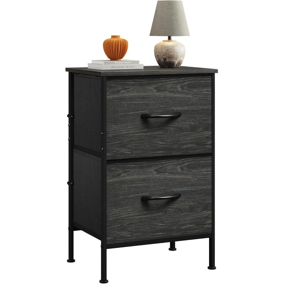 Nightstand with 2 Drawers, Bedside Furniture, Night Stand, Small Dresser for Bedroom, College Dorm, End Table with Fabric Bins, Dormitory, Charcoal Black Wood Grain Print