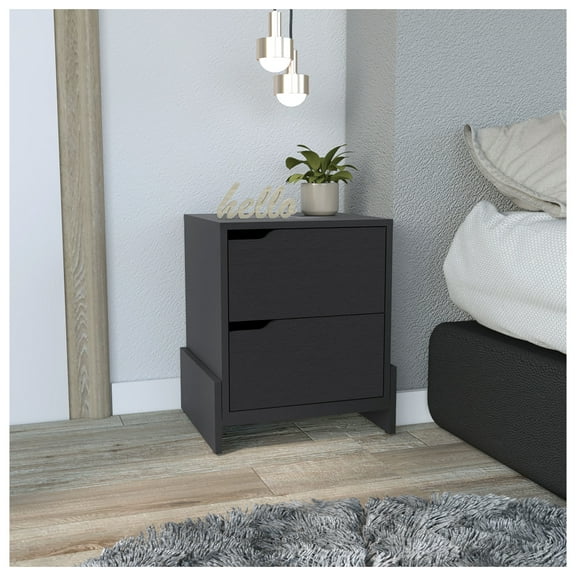 Nightstand with 2 Drawers, Bedside Table - Modern Storage for Bedroom - 17" Wide, White & Macadamia Finish Black + 2 Drawers + Bedroom + Rectangle + Modern + Drawers + Particle Board + Engineered Wood