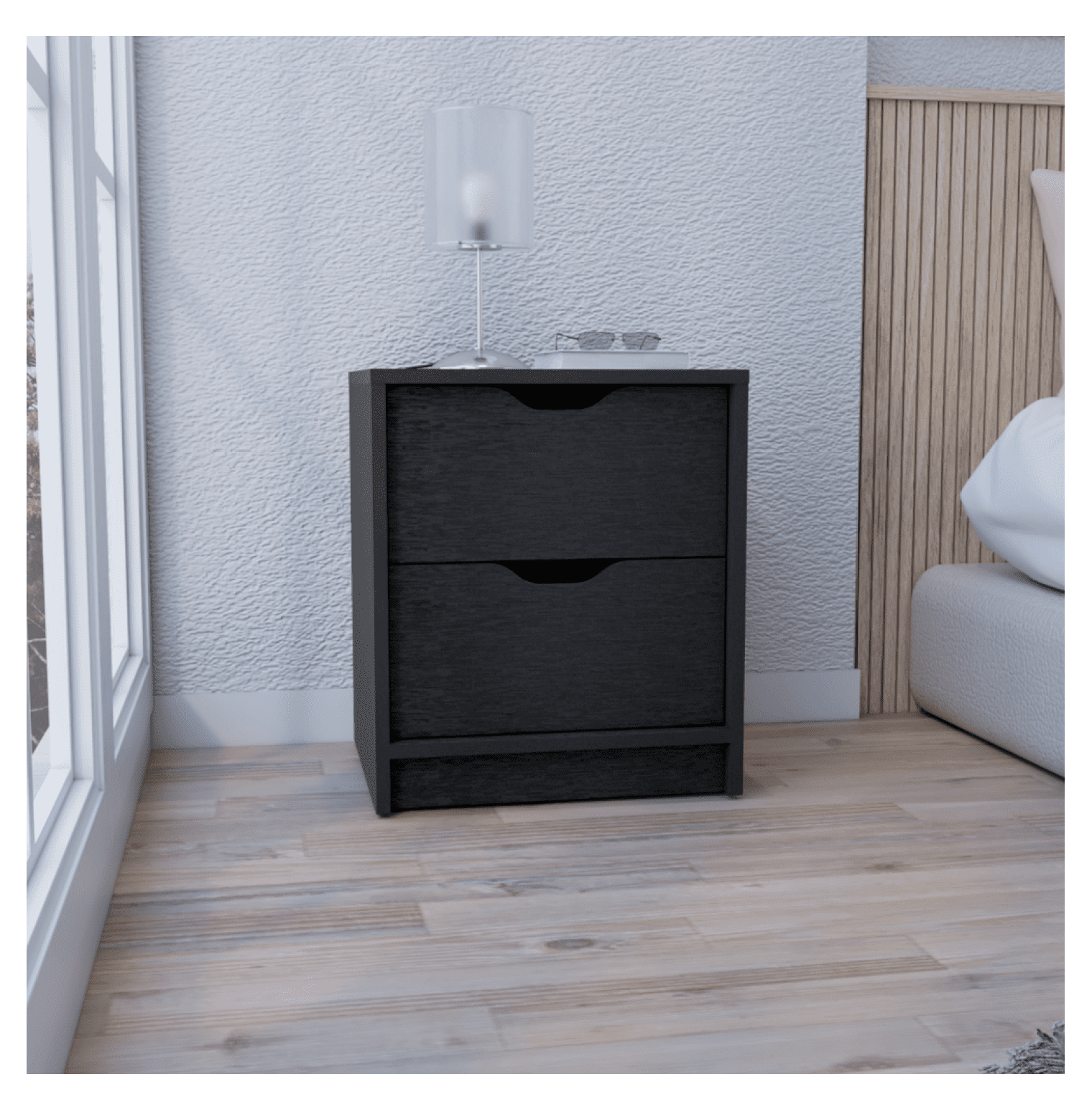 Nightstand with 2 Drawers Black End Table, Side Table Compact — free download