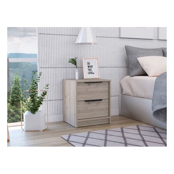 Nightstand with 2 Drawers, End Table Side Table - Light Gray Gray + 2 Drawers + Bedroom + Rectangle + Modern + Shelf + Particle Board + Particle Board