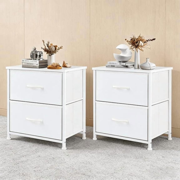 Nightstand With 2 Fabric Drawers, Multifunctional Side Table End Table Bedside Table, Small Compact Night Stands For Bedroom Living Room Dorm, Sturdy Frame Fabric Dresser Nightstand, Space-Saving