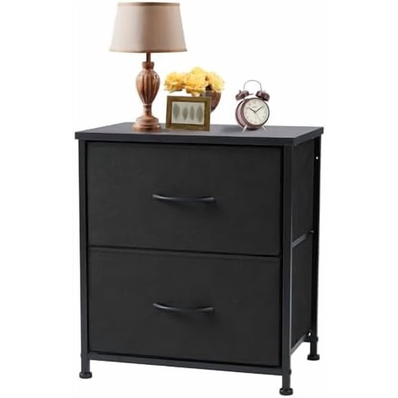 Nightstand with 2 Storage Drawers, 20" Height End Table Small Bed Side Furniture, Wooden Top Fabric Cabinet Kids Night Stand Mini Dresser for Bedroom, Closet, Entryway, College Dorm
