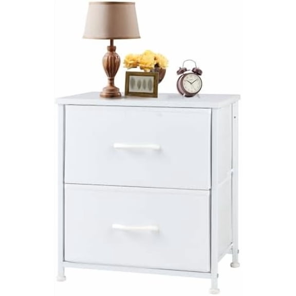 Nightstand with 2 Storage Drawers, 20" Height Small Bed Side Furniture End Table, Wooden Top Fabric Cabinet Kids Night Stand Mini Dresser for Bedroom, Closet, Entryway, Dorm, White