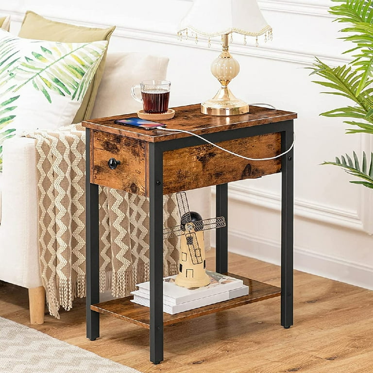 Industrial side table with drawer discount