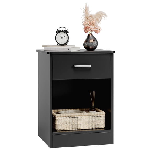 Nightstand, 2-Tier Side Table with Drawer and Storage Shelf, Bedside Table End Table, Modern Night Stand for Bedroom, Home Office, Black 1