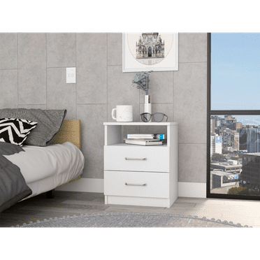 Nightstand 20"H, Two Drawers, Open Shelf, Superior Top, White