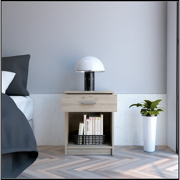 Nightstand 21"H, One Drawer, Low Shelf, Superior Top, Light Gray