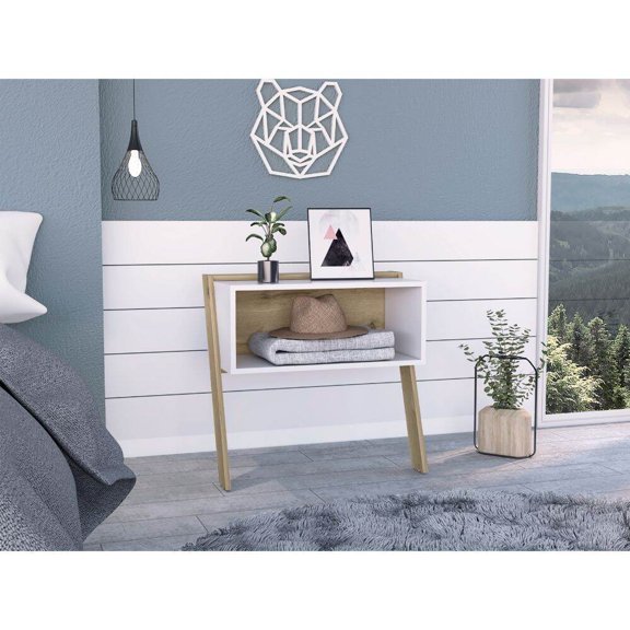 Nightstand 24"H,Two Legs,One Shelf,Superior Top,Light Oak,White,Multicolor Particle Board Furniture Bedroom Nightstands
