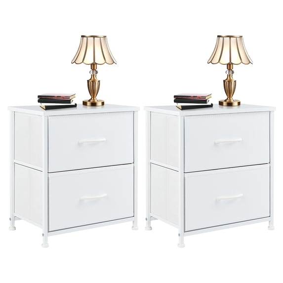 Nightstand-2Pack,, Bedside Table with 2 Drawers – Modern Minimalist Bedroom End Table, Small Storage Cabinet for Living Room, Compact Night Stand, White, 25 Inches