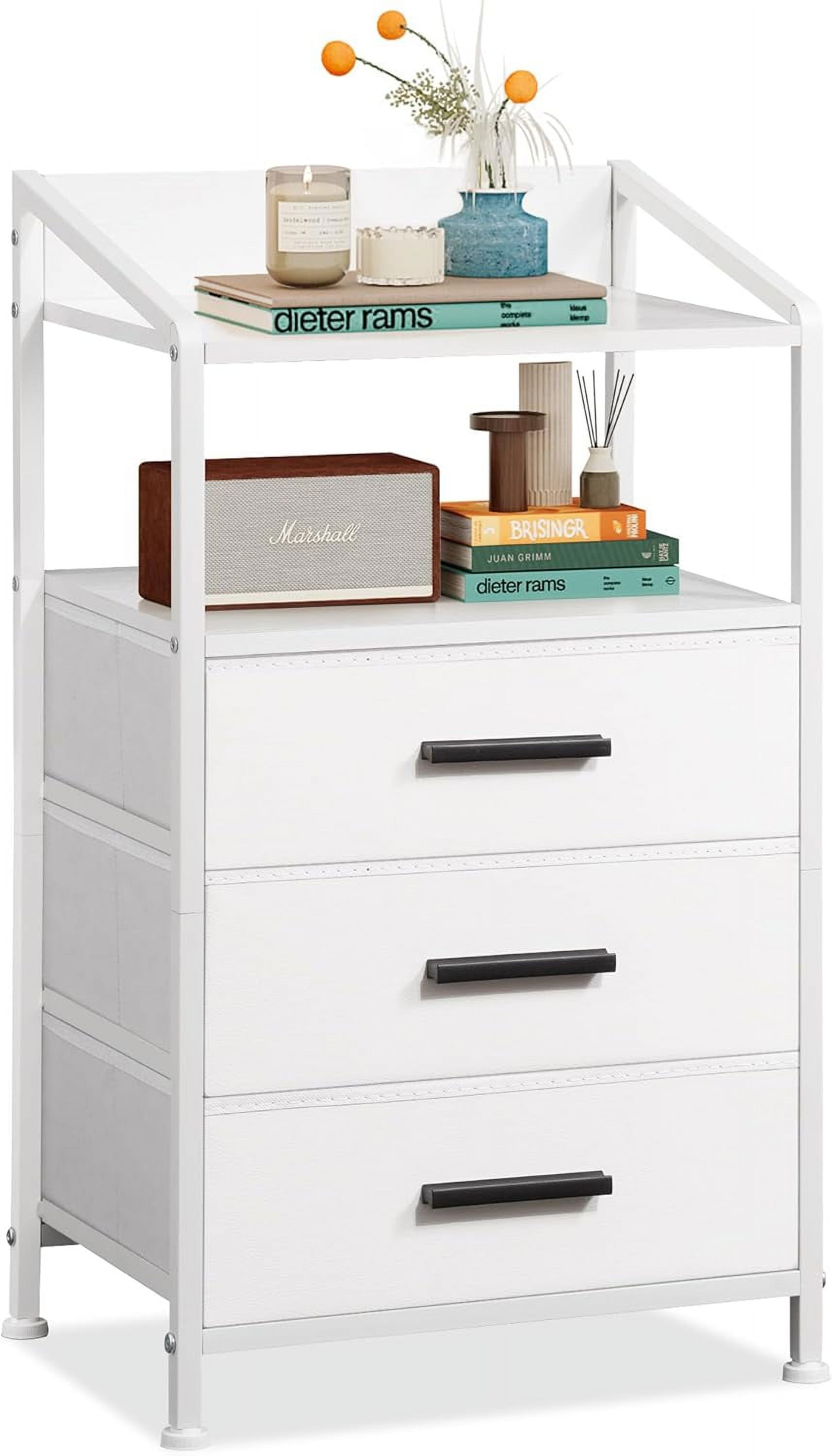 Nightstand 3 Drawer Dresser, Vertical Side Table with Fabric Drawers ...
