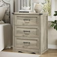 thumbnail image 1 of Nightstand with 3 Drawers, 24" Wide Farmhouse Bedside End Table, Rustic Wood Side Table Night Stand with Mental Handle, Tall Modern Small Dresser Chest of Drawers for Bedroom, Living Room, Dorm, Grey, 1 of 13