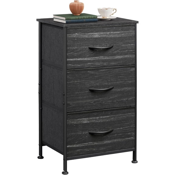 Nightstand with Drawers, Fabric Dresser, Organizer Unit, Storage Dresser for Bedroom, Hallway, Entryway, Closets, Sturdy Steel Frame, Wood Top, Easy Pull Handle,