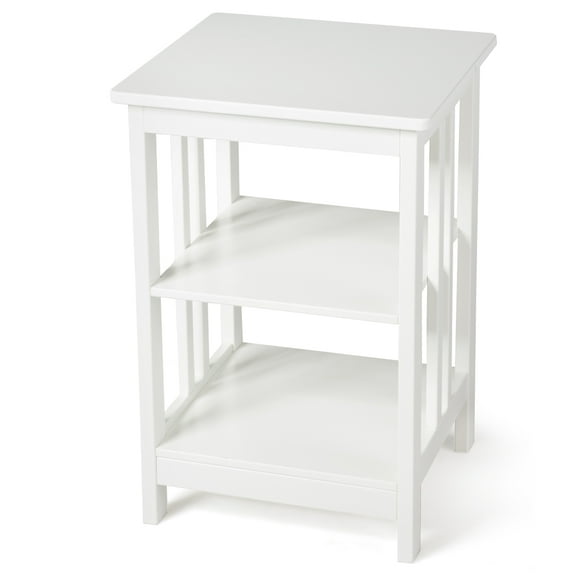 Nightstand 3-Tier Display Shelf Side Table Sofa End Table Corner Table White