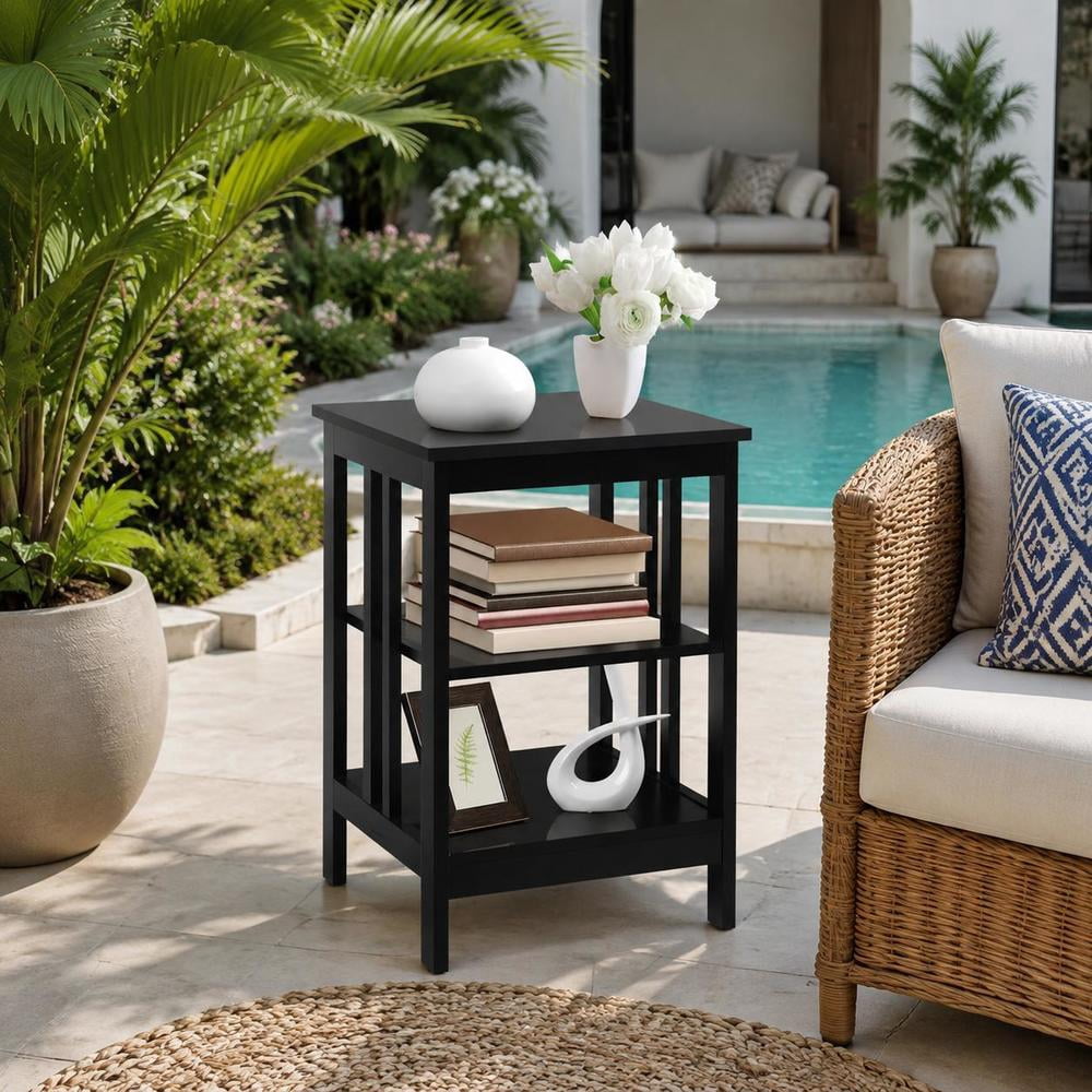 Nightstand, 3-Tier Sofa Side Table with Baffles, Round Corners, Black ...