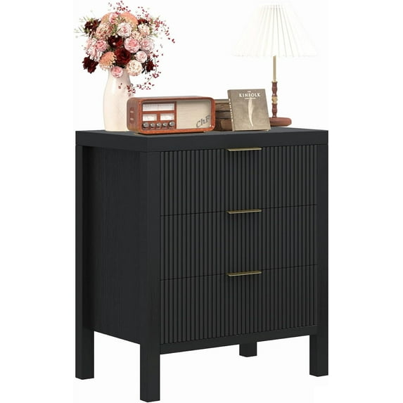 Nightstand with 6 Drawers, Dresser and Nightstand Sets, Bedside Tables, Mid Century Nightstands with 6 Wide Drawers for Bedroom, Kids’ Room, Hallway - Black