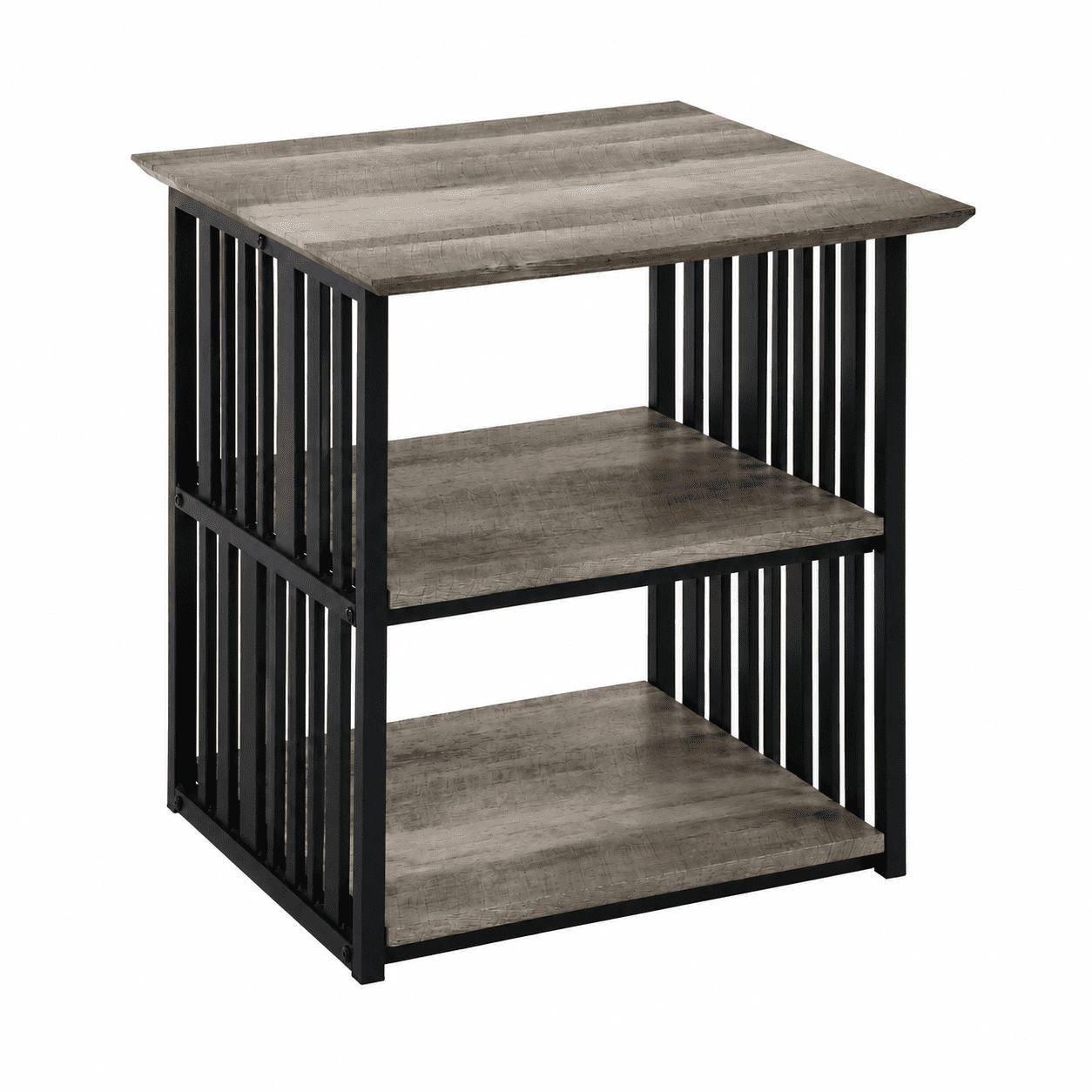 Nightstand Antique Oak & Black Composite Wood Metal Industrial Bedside Table 22"W x 22"D x 23"H