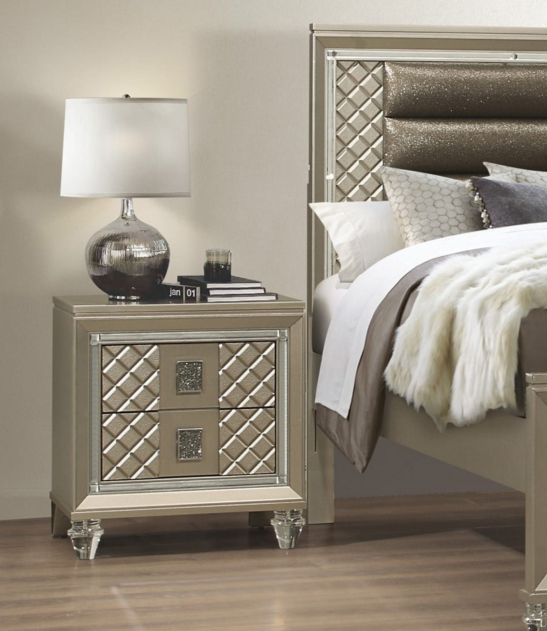 Nightstand for Bedroom Glamorous Champagne Finish 1pc Nightstand of 2 ...