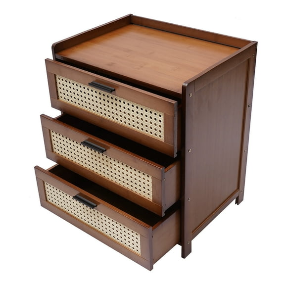 Nightstand Bedside Bedroom End Table,Brown Bedside Table Living Room Sofa Side End Table W/ 3 Drawers 16.5*12.2*19.7",Natural Bamboo+Abs