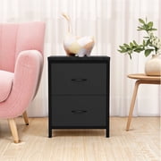 Nightstand, Bedside Table with 2 Storage Drawers, Wooden Top Fabric Cabinet Kids Mini Dresser for Bedroom, Closet, Entryway, College Dorm, Black