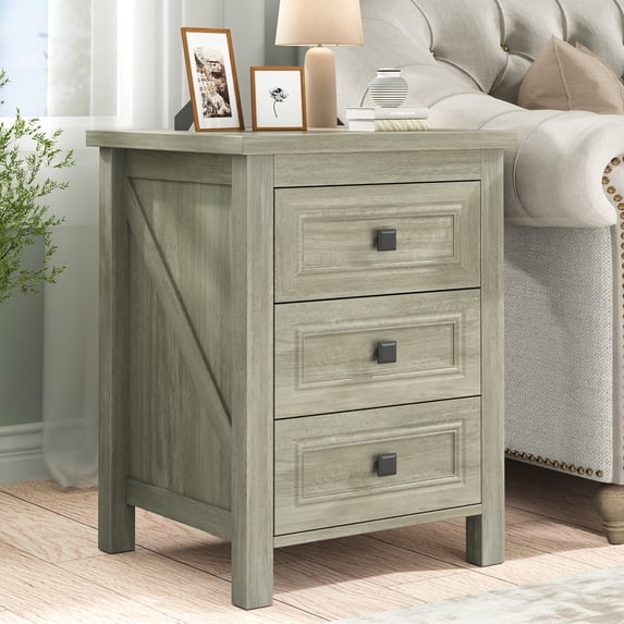 IDEALSOUL Nightstand, Bedside Table with Charging Station, White Farmhouse 3 Drawer Nightstand Rustic Night Stand End Tables for Bedroom Living Room