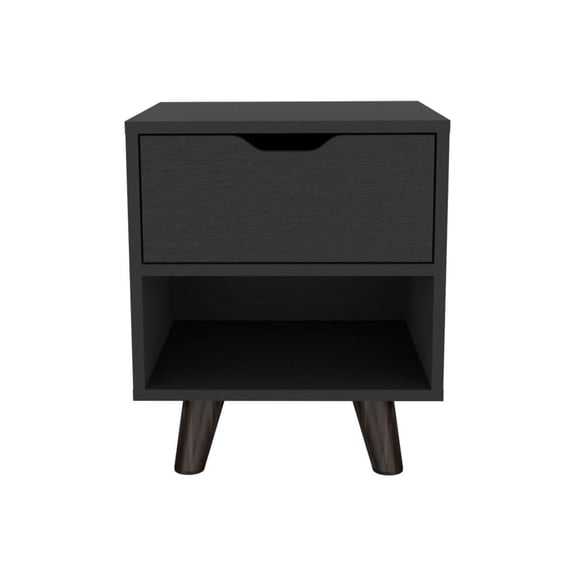 Nightstand Carleen - Bedroom Side Table with Drawer & Shelf, Black Wood - Modern End Table for Living Room, 36.9" Wide
