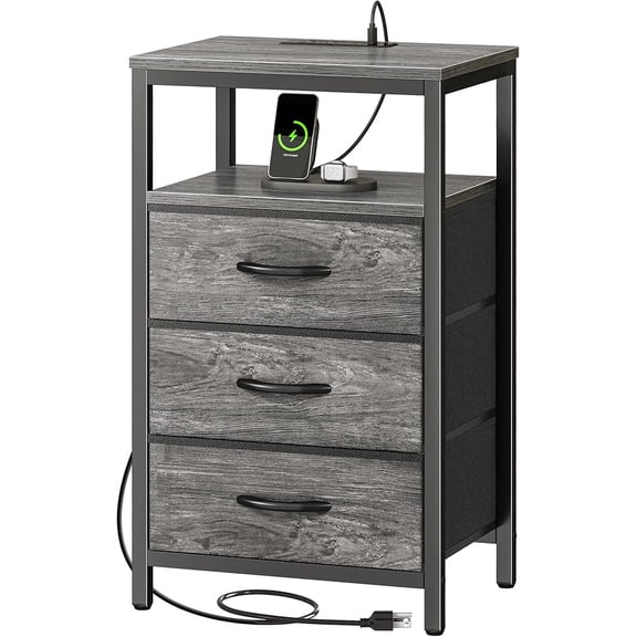 Nightstand with Charging Station, 27.6 Inch Side Table with Drawers, PU Leather Finish, End Table Bedside Table with USB Ports and Outlets, Night Stand for Bedroom