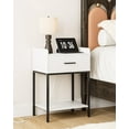 thumbnail image 1 of Nightstand with Charging Station,Bedside Table with Drawer and 2 Shelf Storage, Small Side Table, Modern White Night Stand, Tall End Table for Bedroom, Living Room (White-Black Legs), 1 of 18