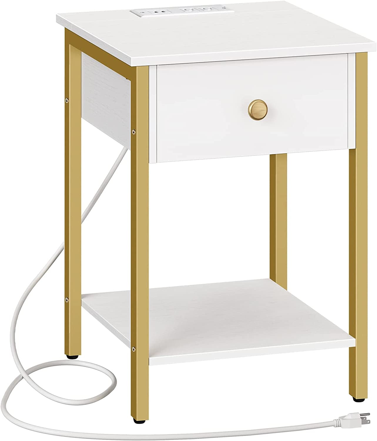 Nightstand with Charging Station, End Table with USB Ports, Side Table