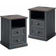 thumbnail image 1 of VanAcc Nightstand with Charging Station,Farmhouse End Table with Two Drawer,Side Tables with Outlets for Bedroom, Living Room, Closet, Two Deep Grey, 1 of 5