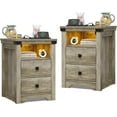 thumbnail image 1 of Nightstand with Charging Station, Farmhouse Nightstand with LED Lights, Modern Rustic Side Table with 2 Storage Drawers, Wooden End Table for Bedroom, Light Rustic Oak 2pcs, 1 of 14