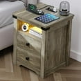 thumbnail image 1 of Nightstand with Charging Station, Farmhouse Nightstand with LED Lights, Modern Rustic Side Table with 2 Storage Drawers, Wooden End Table for Bedroom, Light Rustic Oak, 1 of 14