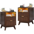 thumbnail image 1 of Nightstand with Charging Station, Fluted Nightstand with LED Lights, Modern Rustic Side Table with 2 Storage Drawers, Wooden End Table for Bedroom, Walnut 2pcs, 1 of 7