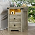 thumbnail image 1 of Nightstand with Charging Station and LED Lights, Farmhouse Bedside Table with 2 Storage Drawers, Modern Rustic Side Table, Wooden End Table for Bedroom, Living Room, Light Rustic Oak, 1 of 7