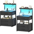 thumbnail image 1 of Nightstand with Charging Station and LED Lights, LED Night Stand with 2 USB Ports and 2 AC Outlets, Modern End Table with 3 Drawers, Bedside Table with Open Storage for Bedroom, Rustic Brown, 1 of 19