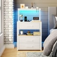 thumbnail image 1 of Nightstand with Charging Station and LED Lights, LED Night Stand with 2 USB Ports and 2 AC Outlets, Modern End Table with 3 Drawers, Bedside Table with Open Storage for Bedroom, Rustic Brown, 1 of 18