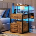 thumbnail image 1 of Led Nightstand with Charging Station, 3 Drawers Night Stands with Led Lights, Rustic Brown Bedside Tables with Storage Shelves, Modern End Side Tables for Bedroom, Office, 1 of 10