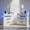 thumbnail image 1 of Nightstand with Charging Station, Night Stand with LED Lights Set of 2, Modern LED End Table, Nightstand Set of 2, Night Stand with 2 Drawers, Bed Side Table with Storage for Bedroom, White, 1 of 16