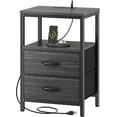thumbnail image 1 of Nightstand with Charging Station, Side Table with Fabric Drawers, End Table with Open Shelf, Bedside Table with USB Ports and Outlets, Night Stand for Bedroom, Charcoal Black Wood Grain Print, 1 of 18