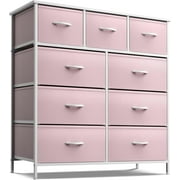pink dresser walmart Garvee 10 Drawer Dresser Chest of Drawers for Bedroom Living Room, Fabric Storage Organizer With Wood Top, Side Pockets & Hooks for Entryway, Hallway,