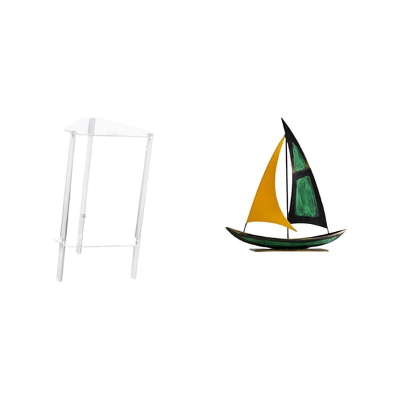 Nightstand Clear Acrylic Side Table Iron Sailboat Sculpture Compact Design for Living Room Bedroom Home Office Decor