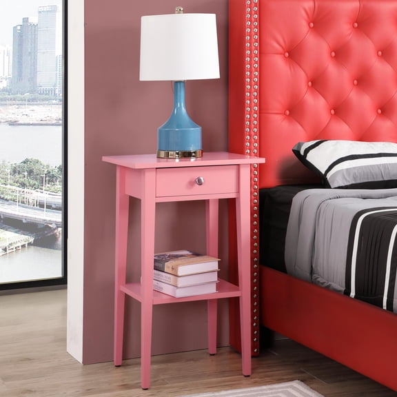 Nightstand, Contemporary Particle Board Bedside Table with Storage, 28" H x 18" W x 14" D, Bright Pink Finish, Modern Design for Bedroom Placement, Durable Construction, Easy Assembly