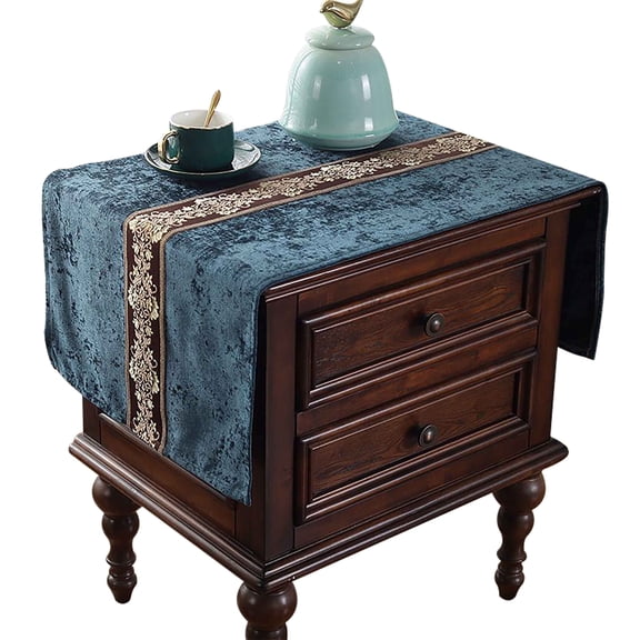Nightstand Cover,Chenille Bedside Cabinet Cover,Dust Table Cover For Printer Shoe Cabinet Safe -Dark Blue-50x140cm(20x55in)