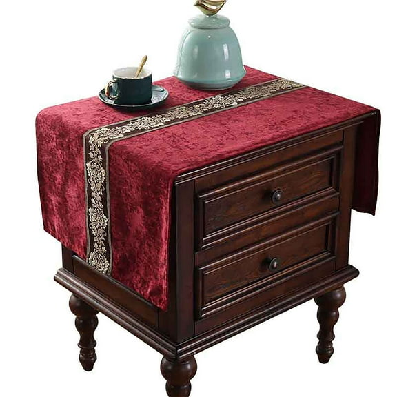 Nightstand Cover,Chenille Bedside Cabinet Cover,Dust Table Cover For Printer Shoe Cabinet Safe -Red-50x140cm(20x55in)