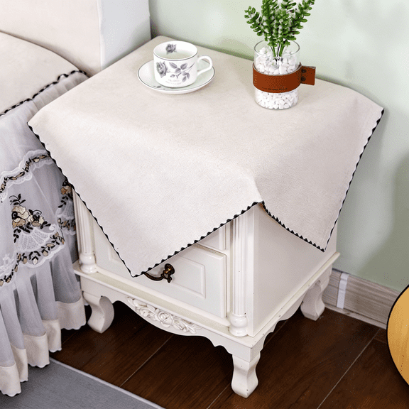 Nightstand Cover Square Bedside Tablecloth Chenille Fabric Tabletop Home Decoration, Simple Solid Color Bedside Table Cover-beige-50*50cm(20*20in)