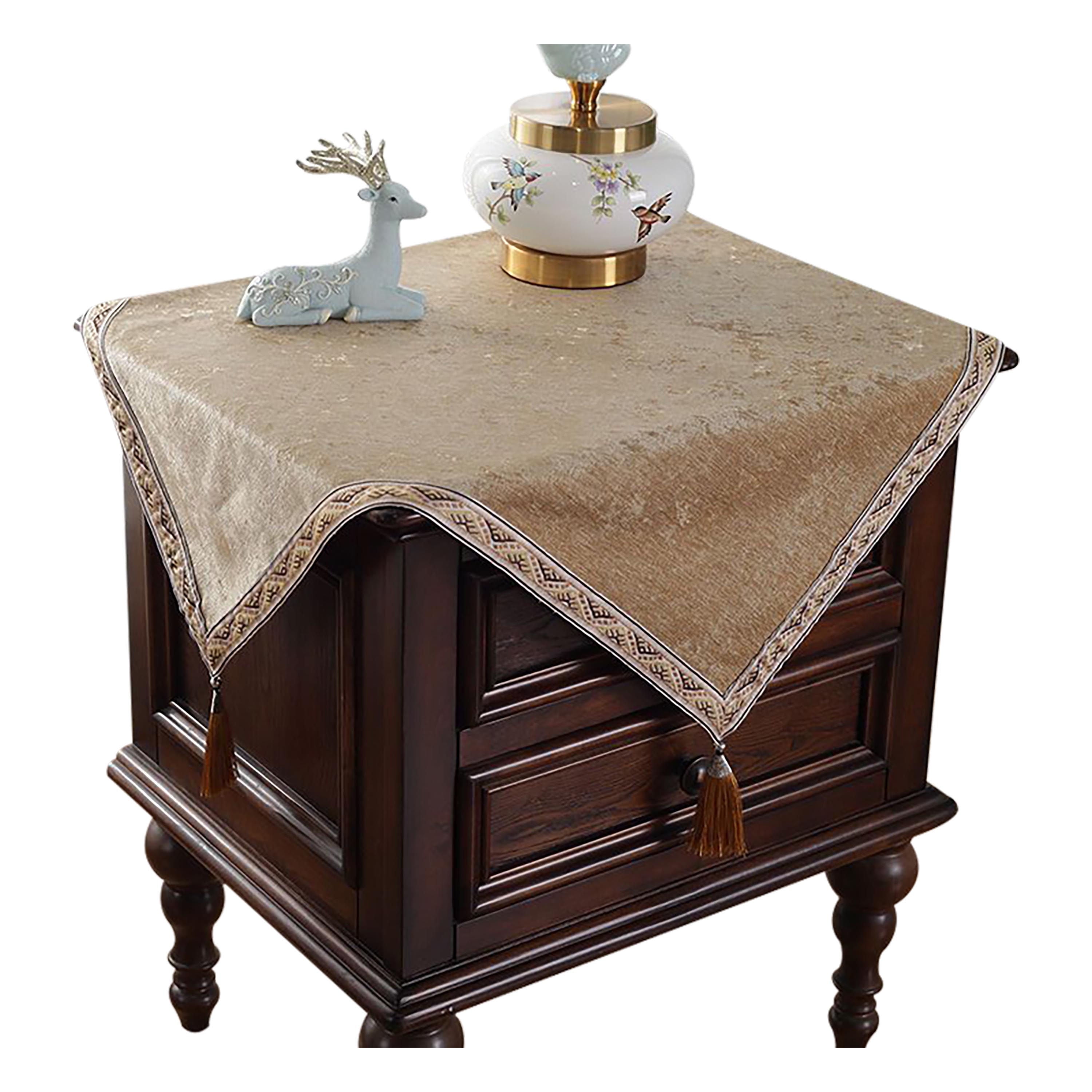 Nightstand Cover Square,Chenille Dustproof Tablecloth With Tassel